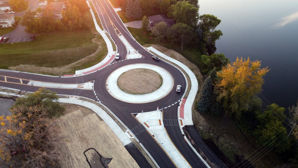 Aerial view of the Fir-Friberg roundabout in Fergus Falls.