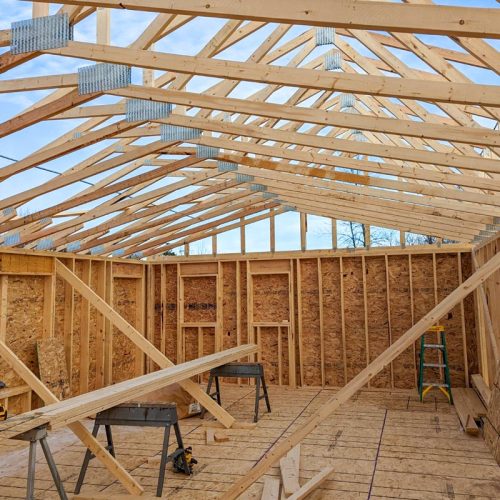 Photograph of the interior of a home under construction.
